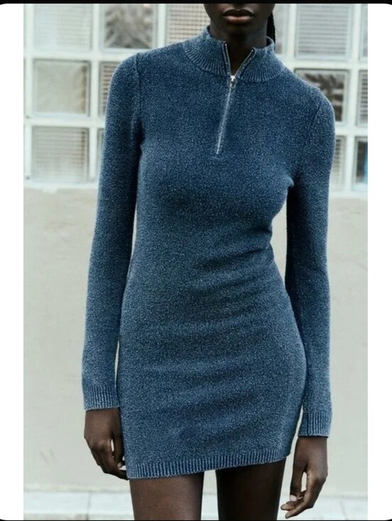Zara Dresses & Skirts - ZARA Acid Wash Knit Mini Dress In Denim Blue